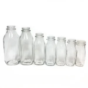 French Square Glass Beverage Bottles 1000ml 500ml 400ml 250ml 200ml with Plastic Lid for Fruit Juice and Milk