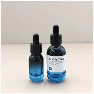 Frost Gradient Blue Glass Dropper Bottles 10ML 30ML 50ML 200ml Black Screw Cap for Hair Oil Serum Refillable Packaging Silk