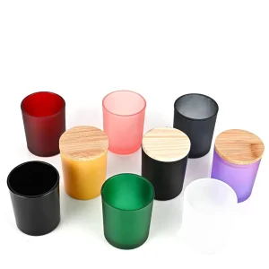 Frosted 300ml Round Glass Candle Jars with Wooden Lids