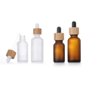 Frosted Amber Black clear Serum Hair Oil Glass Dropper Bottles with Bamboo Lid with Wooden Bamboo Cap