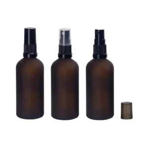 Frosted Amber Glass Bottle 100 ml Cosmetic Spray Bottle Brown Glass Bottle with 18 415 Plastic Mist Spray