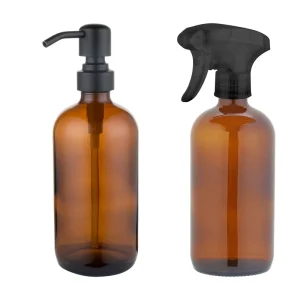 Frosted Amber Glass Fine Mist Spray Bottle 500ml with Black Trigger Sprayer for Room and Hair Spray