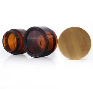 Frosted Amber Glass Jars 250ml 200ml 150ml 100ml 50ml 30ml 15ml with Wooden Lid for Face Cream Cosmetics