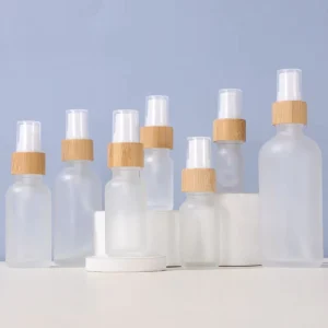 Frosted Bamboo Cap Round Transparent 10ml-50ml Glass Bottles Bamboo Pump Sprayer for Skin Care Serum Packaging