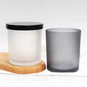 Frosted Black Grey Glass Tumbler Big Size Environmental Cylinder Candle Jar With Lid 3 Wick Holder for Home Decoration