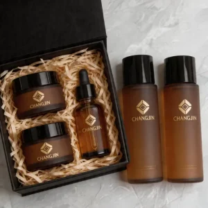 Frosted Brown Glass Skincare Cosmetic Bottle and Jar Set