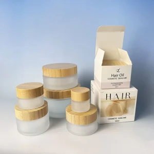 Frosted Clear Glass Face and Body Butter Cream Jars 5ml 15ml 30ml 50ml 100ml 200ml with Bamboo Lids
