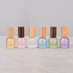 Frosted Colored Glass Empty Perfume Spray Bottle with Wood Cap and Pump
