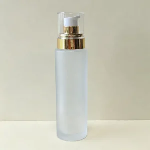 Frosted Empty Glass Cosmetic Bottles With Gold Lotion Pump for Skin Care