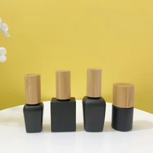 Frosted Glass Black Luxury Custom 15ml Bamboo Nail Polish Bottle for Personal Care Packaging