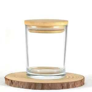 Frosted Glass Candle Jar with Bamboo Lid