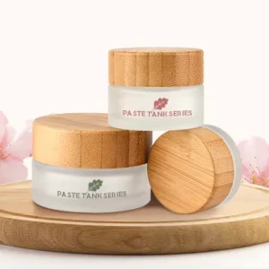 Frosted Glass Cosmetic Cream Jar 5g 10g 30g 50g 100g with Engraved Bamboo Lid