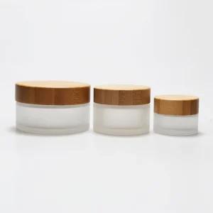 Frosted Glass Cosmetic Jar with Bamboo Lid for Face Cream