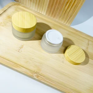 Frosted Glass Cosmetic Jar with Bamboo Wooden Lid for Eye Cream and Face Cream