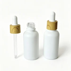 Frosted Glass Dropper Bottle 30ml with Matte Wood Grain Cap for Essential Oil and Serum