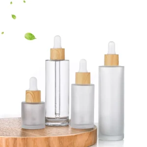 Frosted Glass Dropper Bottle Bamboo Lid Cosmetic Serum Eye Drop Mascara Essential Oil 20-80ml Sizes Screw Cap