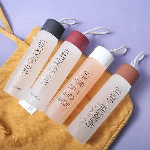 Frosted Glass Reusable 350ml Transparent Sports Bottle with Smiling Cup Design and Custom Logo