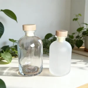 Frosted Glass Wine Bottle with Natural Wooden Stopper 100ml 250ml 375ml 500ml for Whiskey Gin and Vodka
