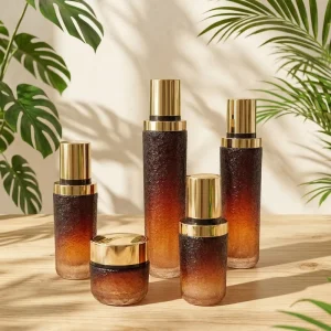 Frosted Gradient Glass Face Cream Packaging Set Amber Skincare Bottles
