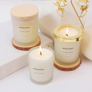 Frosted Matte Glass Candle Jar with Bamboo Lid and Organic Soy Wax Custom Fragrance