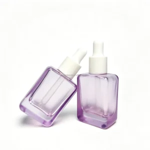 Frosted New Luxury Cosmetic Packaging Thick Bottom 30 ml Flat square Purple Serum Bottle Essential Oil Glass Dropper Bottle