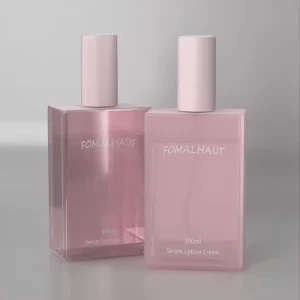 Frosted Pink 100ml Glass Body Care Oil Bottle with Lotion Pump