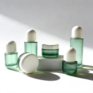 Frosted Teal Flat-Shoulder Glass Cosmetic Jar, 30ml 50ml 100ml 120ml, for Toner, Lotion and Serum