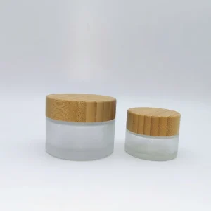 Frosted Transparent Empty Glass Cosmetic Jar with Bamboo Screw Lid