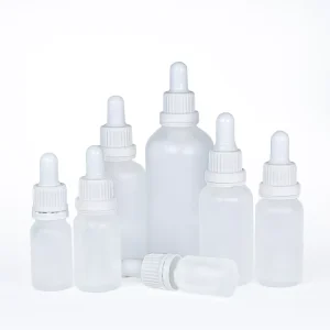 Frosted White Glass Dropper Bottle Set with White Ribbed Cap and Rubber Bulb for Essential Oil