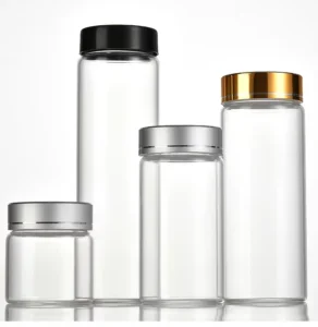 Frosted Wide-Mouth Glass Bottle for Vitamin Supplements, 50ml 100ml 150ml 250ml, with Silver Lid