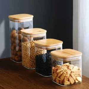 Full Sizes High Borosilicate clear square Glass air Tight Glass Storage Jar Glass Storage Containers With Lids