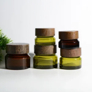 GIVELAMI 15g 30g 50g Amber Olive Green Slant Shoulder with Black Wood Lid Glass Jar UV Protection Cream Jar with Wooden Lid