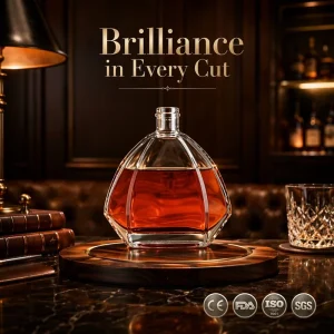 Geometric Diamond-Cut Glass Spirit Bottle and Faceted Heavy-Bottom Liquor Decanter for Home Bar