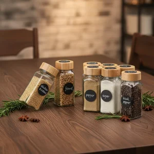 Glass 4oz Salt Spice Containers Seasoning Bottle 120ml Kitchen Square Spice Jar With Wood Lid and Bamboo Lid