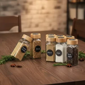 Glass 4oz Salt Spice Containers Seasoning Bottle 120ml Kitchen Square Spice Jar With Wood Lid and Bamboo Lid