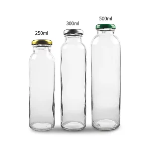 Glass Beverage Bottles with Lug Cap for Juice, Water, Coffee and Milk, 250ml 300ml 500ml