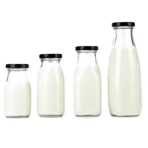 Glass Beverage & Milk Bottles 240ml Screw Cap Eco friendly Recyclable Glass Jar + Metal Lid Screen Printing Round