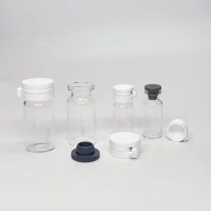Glass Bottle With Crimp on Tamper evident Plastic Closure Cosmetic Medicine Packaging