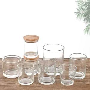 Glass Candle Containers with Wooden Lid Custom DIY Candle Container Glass Home Decoration Empty Glass Candle Cup