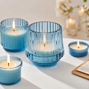 Glass Candle Lantern with Hollow Design and Lid