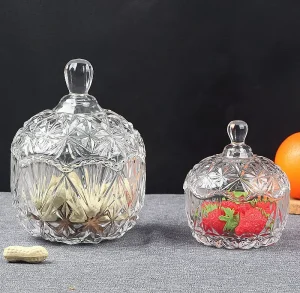 Glass Candy Jar with Lid, Crystal Glass Sugar Bowl