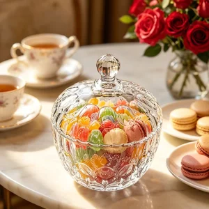 Glass Candy Jar with Lid for Snack Storage and Home or Wedding Decoration