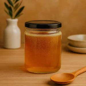 Glass Canning Jar with Black and Silver Metal Lid for Strawberry Jam