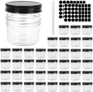 Glass Canning Jars for Baby Food Honey Jam Jelly Gift Regular Mouth Mini Mason Jar 4 oz Glass Jars with Black Lids