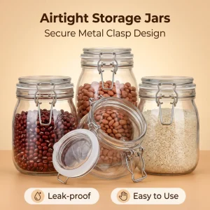 Glass Canning Jars with Swing Top Lid and Wire Bail 6x500ml Airtight Storage for Jam Muesli Coffee Beans & Spices
