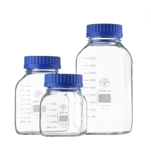 Glass Chemical Detection Reagent Bottle 500ml 1000ml 2000ml with Wide Mouth and Blue Cap