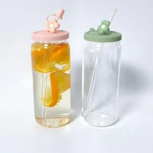 Glass Coffee Cup and Bottle with Straw Topper for Iced Coffee Water Juice and Wine
