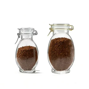 Glass Coffee Grounds Jar with Glass Lid and Stainless Steel Clip, 220ml 420ml, 50g 100g