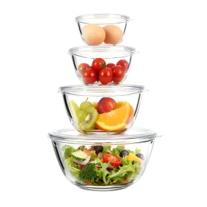 Glass Container Set with Lids 4pcs Salad Bowls Save Space Microwave Safe Glass Food Containers