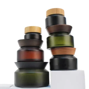 Glass Cosmetic Cream Jar, 100g 200g, with Bamboo Wood Cap